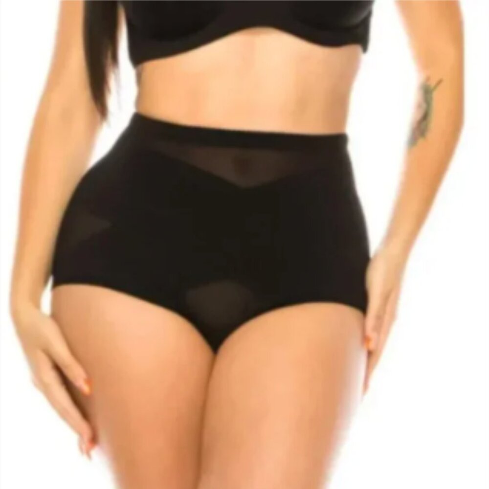 Power Net Brief High- Waist Mesh Tummy Control & Cincher Brief | Black | Large
